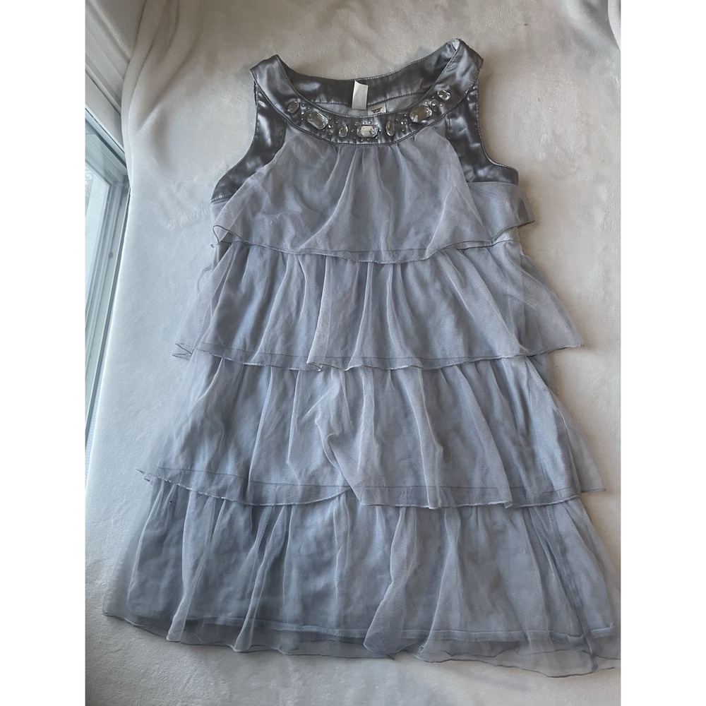 Route 66 Girls XL 14/16 Tutu Jewel Charm Blouse Dressy Silver Gray Sleeveless
